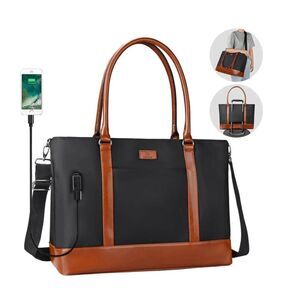 Relavel Black Brown USB 17.1 inch Laptop Tote Bag